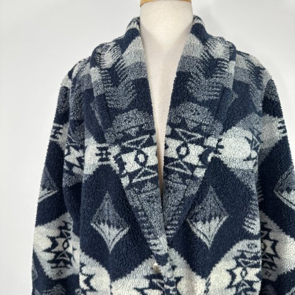Lauren Ralph Lauren Jacket Women's L Blue Aztec Fleece Shawl Collar Western 90s - Picture 6 of 11